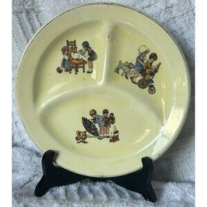 Yellow Divided Baby Plate Unmarked Divided Into 3 Sections Heavy 1#